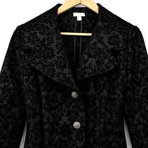 J Jill Black Tonal Damask Jacquard Jacket 10 Textured Dark Academia Corp Goth